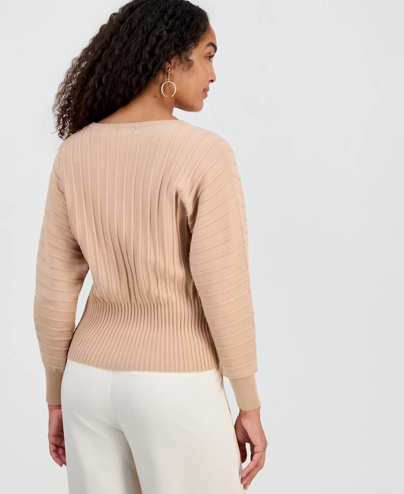 T Tahari Women's Ribbed Long-Sleeve Flared Sweater
