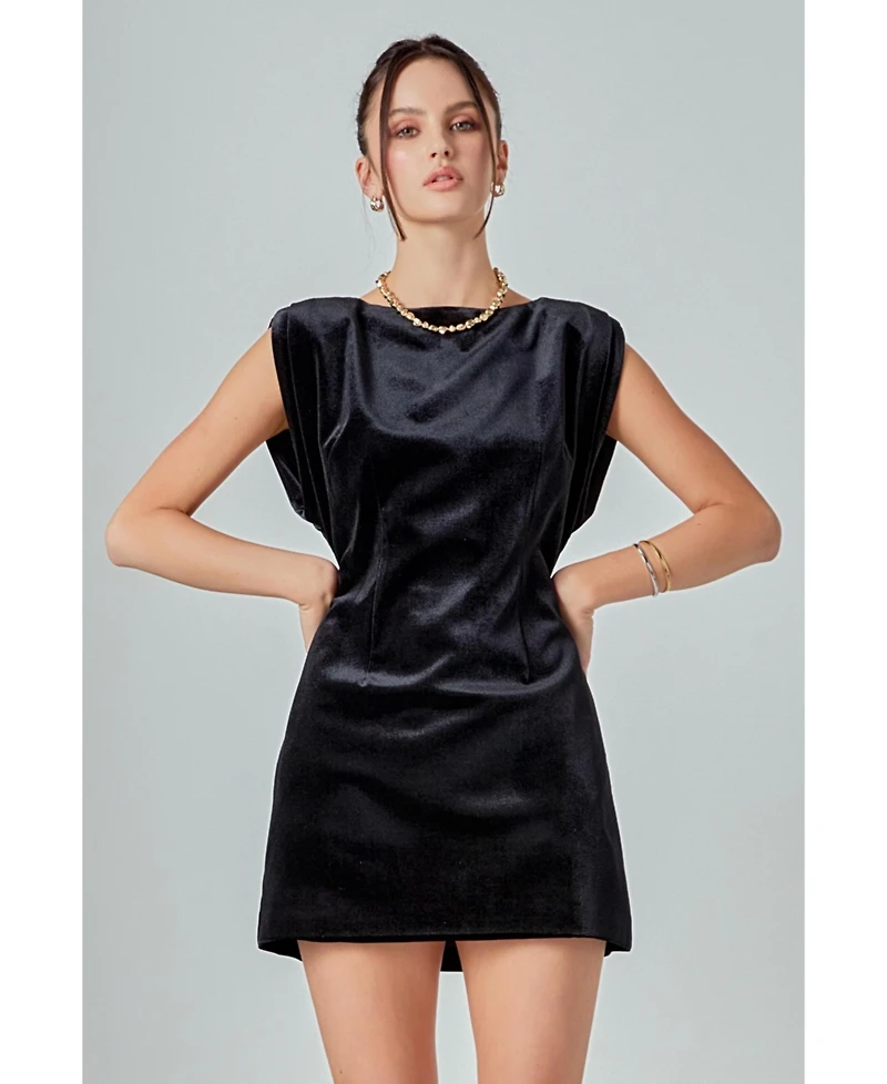 English Factory Women's Velvet Power Shoulder Mini Dress