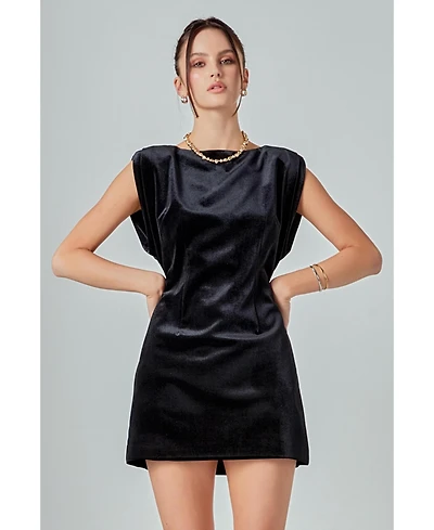 English Factory Women's Velvet Power Shoulder Mini Dress