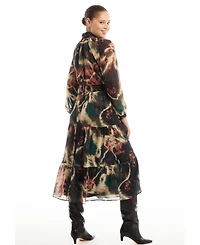 June & Vie Women's Mock-Neck Chiffon Midi Dress