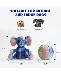 Nocciola Patchwork Pals Elephant & Ball Variety Pack Tough Squeaky Interactive Dog Toy