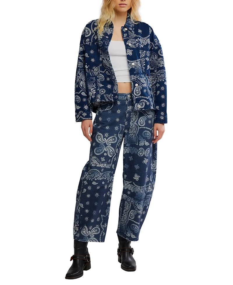 Free People Women's Opal Swing Printed Denim Button-Front Jacket