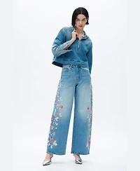 Bayeas Women's Vintage-Wash Cropped Denim Zip-Front Hoodie Jacket