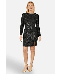 Yumi Women's Sequin Long Sleeve Fitted Dress