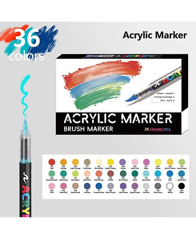 Htutwoo 36 Colors Paint Markers, Multi-Purpose Art Supplies Set for Crafts Projects On Glass, Fabric, Calligraphy, Professional Drawing Tools