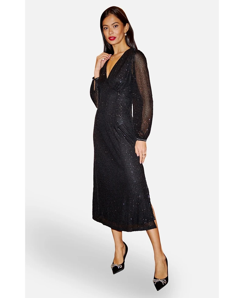 Yumi Women's Sequin Long Sleeve Midi Dress