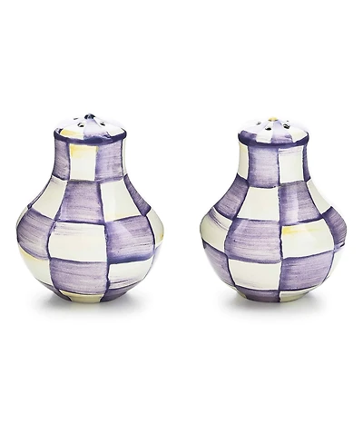 MacKenzie-Childs Violet Check Handmade 2-Pc. Salt and Pepper Shaker Set