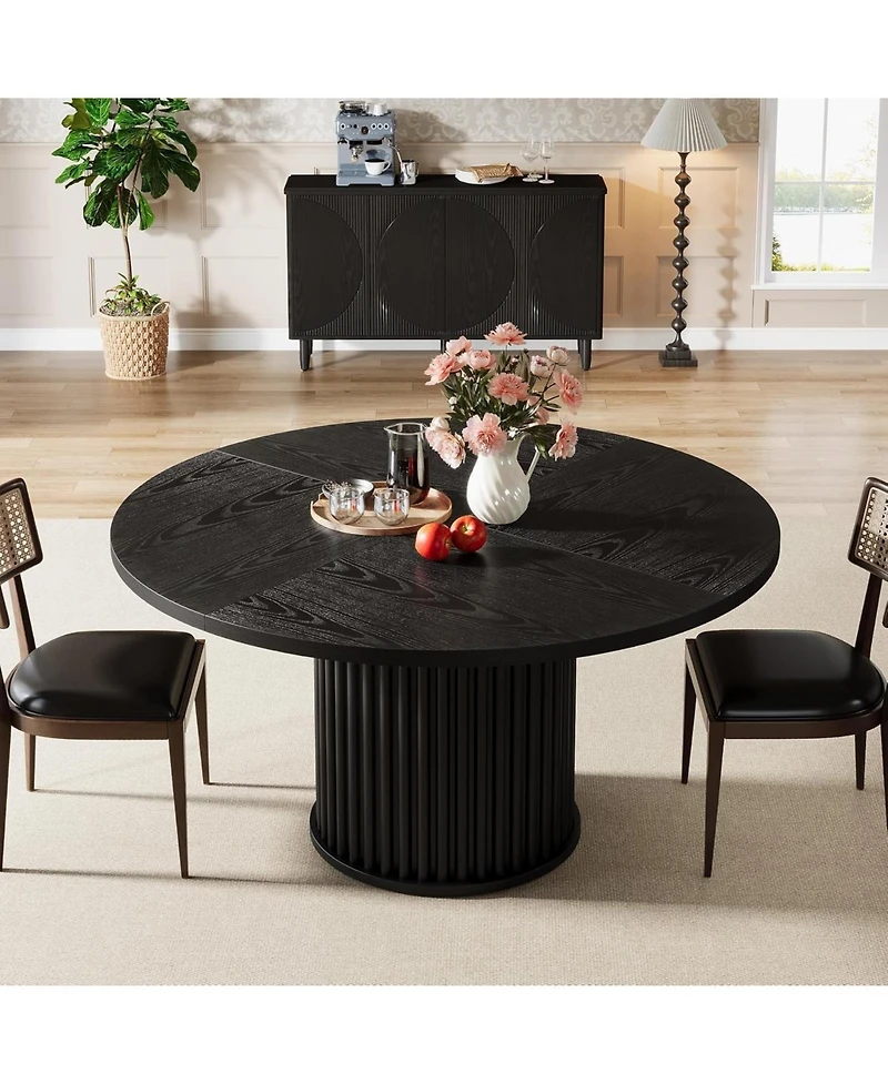 Tribesigns Black Round Dining Table for 4-6 People, Modern Fluted Mdf + Metal Base Kitchen Table (Only Table)