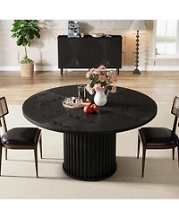 Tribesigns Black Round Dining Table for 4-6 People, Modern Fluted Mdf + Metal Base Kitchen Table (Only Table)