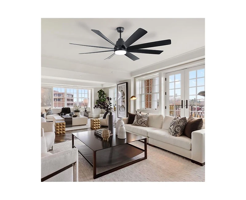 Sofucor 72-inch Classic Matte Black 8-Blade Ceiling Fan With Remote Control and Light kit