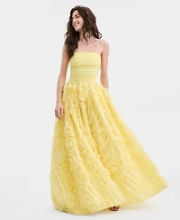 Say Yes Juniors' Ruffled Rosette Strapless Ball Gown, Created for Macy's