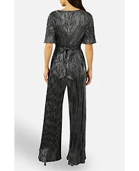 Yumi Women's Pleated Jumpsuit With V Neck