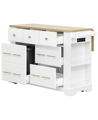 "Casainc Kitchen Island Cart w/ 6 Drawers, Trash Pull-Out, Drop Leaf, Power Outlet & Side Racks – Mobile Storage"