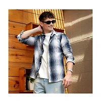 Campus Sutra Men's Navy Blue & Ivory White Distressed-Check Shirt
