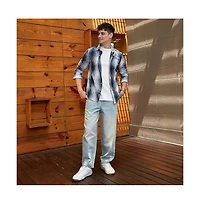 Campus Sutra Men's Navy Blue & Ivory White Distressed-Check Shirt