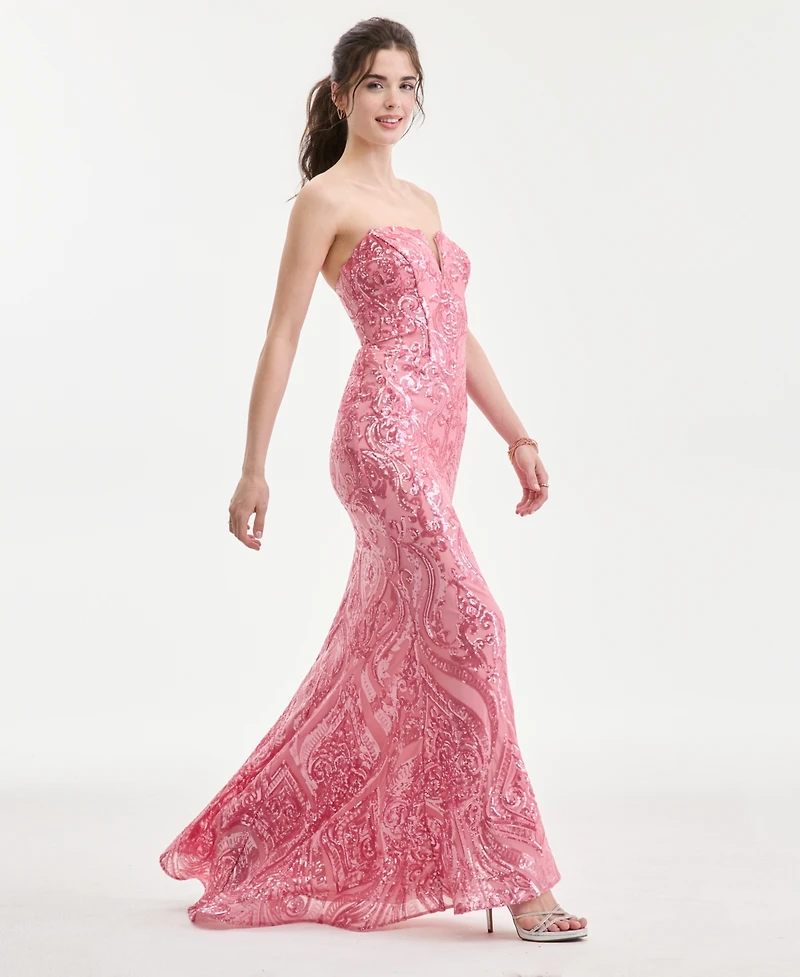 B Darlin Juniors' Sweetheart-Neck Strapless Sequin Gown