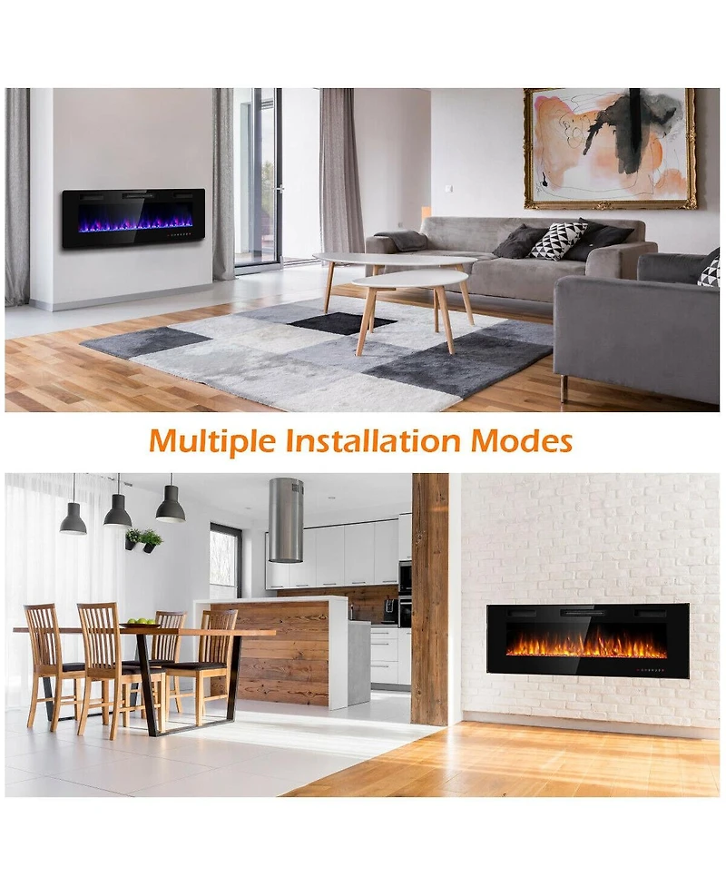 Sugift 50 Inch Recessed Ultra Thin Electric Fireplace with Timer
