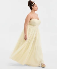 Say Yes Trendy Plus Strapless Embellished Gown, Created for Macy's