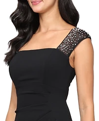Alex Evenings Petite Studded-Strap Waterfall-Ruffle Evening Gown
