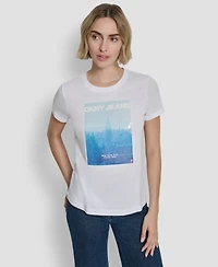 Dkny Jeans Women's Sequin Photoreal Logo Crewneck T-Shirt