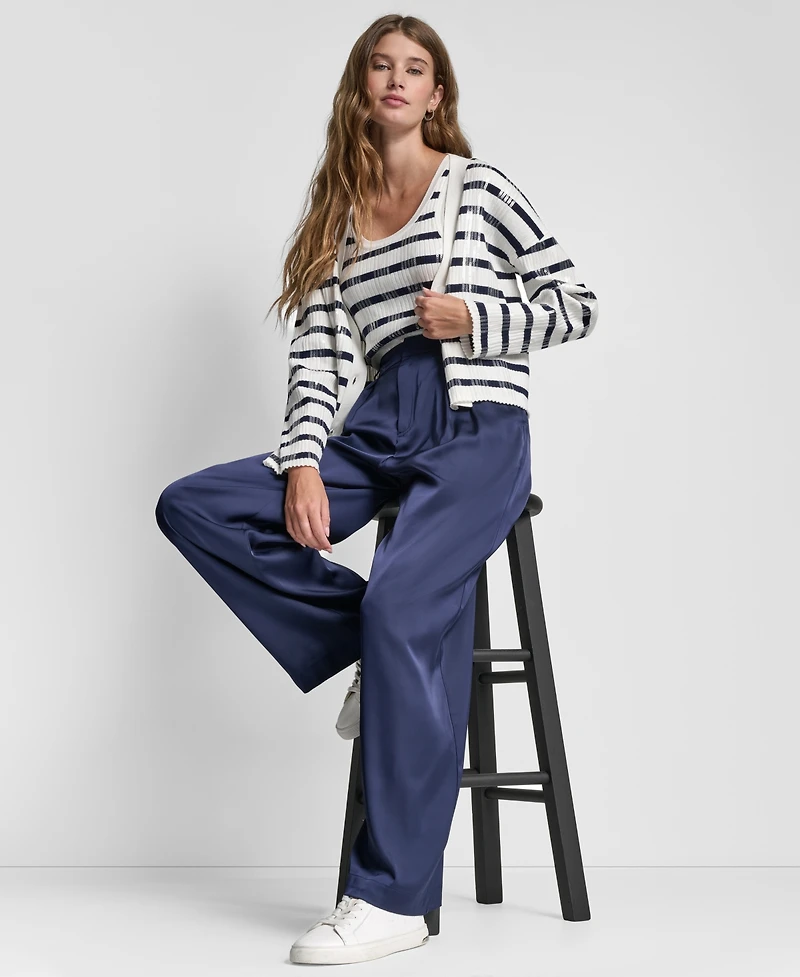 Dkny Jeans Women's High-Rise Pleated Wide Leg Trousers