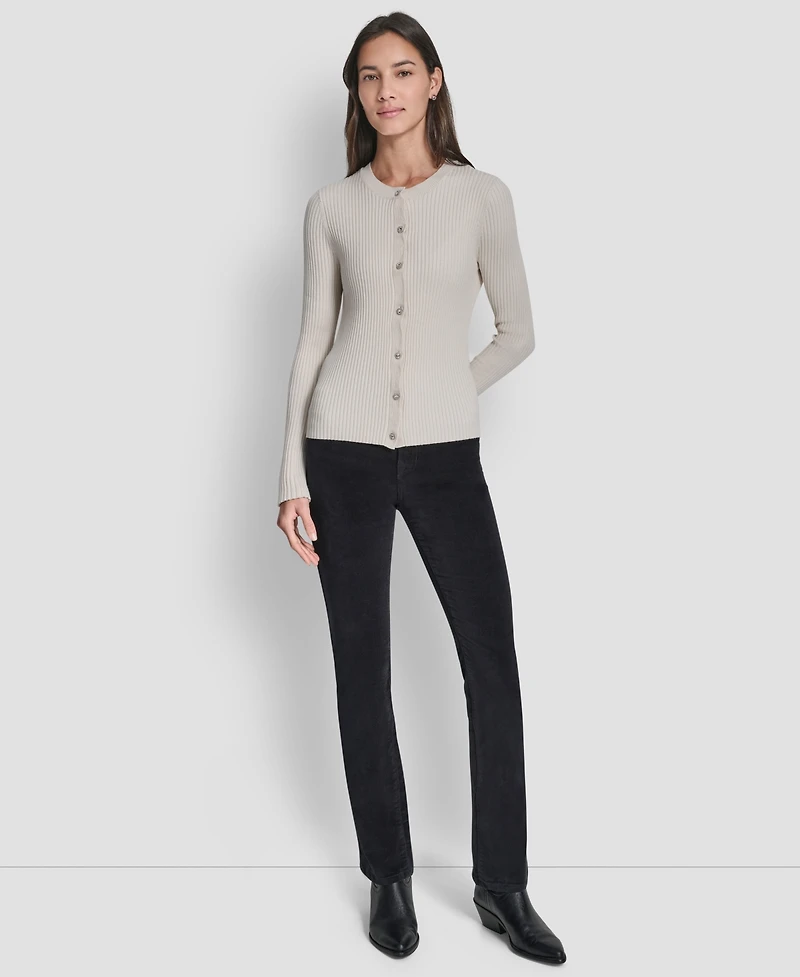 Dkny Jeans Women's Long-Sleeve Ribbed Rhinestone Button Cardigan Sweater