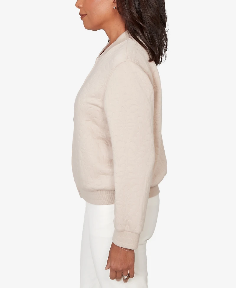 Alfred Dunner Petite Vienna Medallion Quilted Bomber Jacket