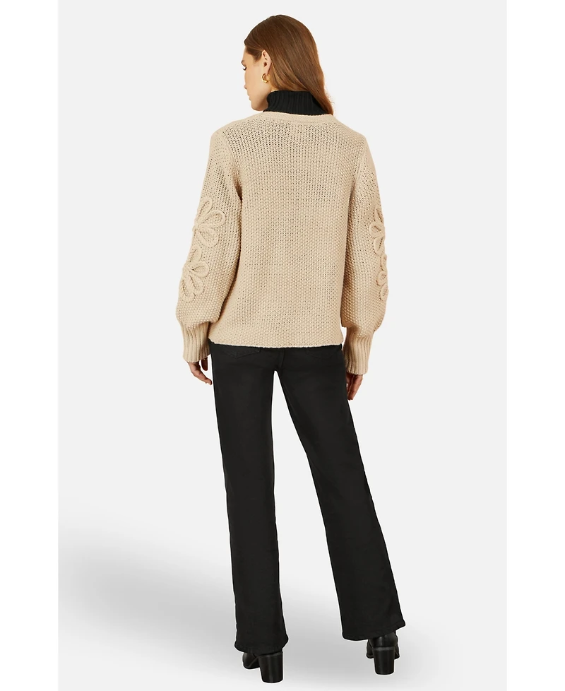 Yumi Women's Floral Sleeve Chunky Knit Open Front Long Cardigan Sweater