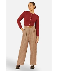 Yumi Women's Check Wide Leg Pants