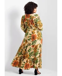 Avenue Women's Plus Second Nature Blouson Sleeve Maxi Dress