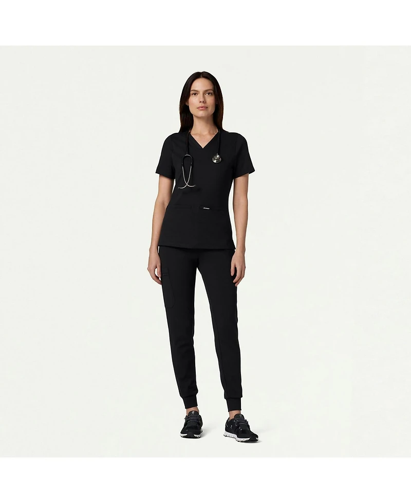 Jaanuu Women's Cesi 2-Pocket Slim Knit V-Neck Scrub Top - Mauve Xl