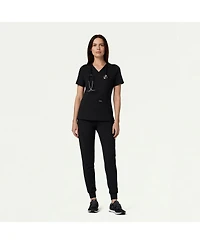 Jaanuu Women's Cesi 2-Pocket Slim Knit V-Neck Scrub Top - Mauve Xl