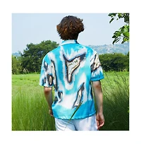 Campus Sutra Men's Sky Blue Topography Mesh Oversized Shirt