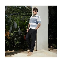 Campus Sutra Men's Icy Blue & Daisy White Panel-Knit Relaxed Shirt