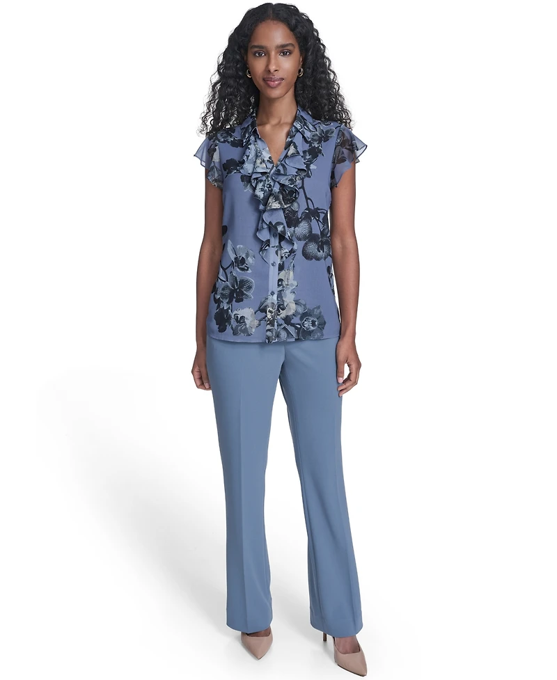 Calvin Klein Women's Printed Ruffle Front Top