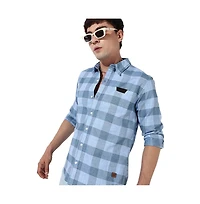 Campus Sutra Men's Cotton Blue Checks Shirt