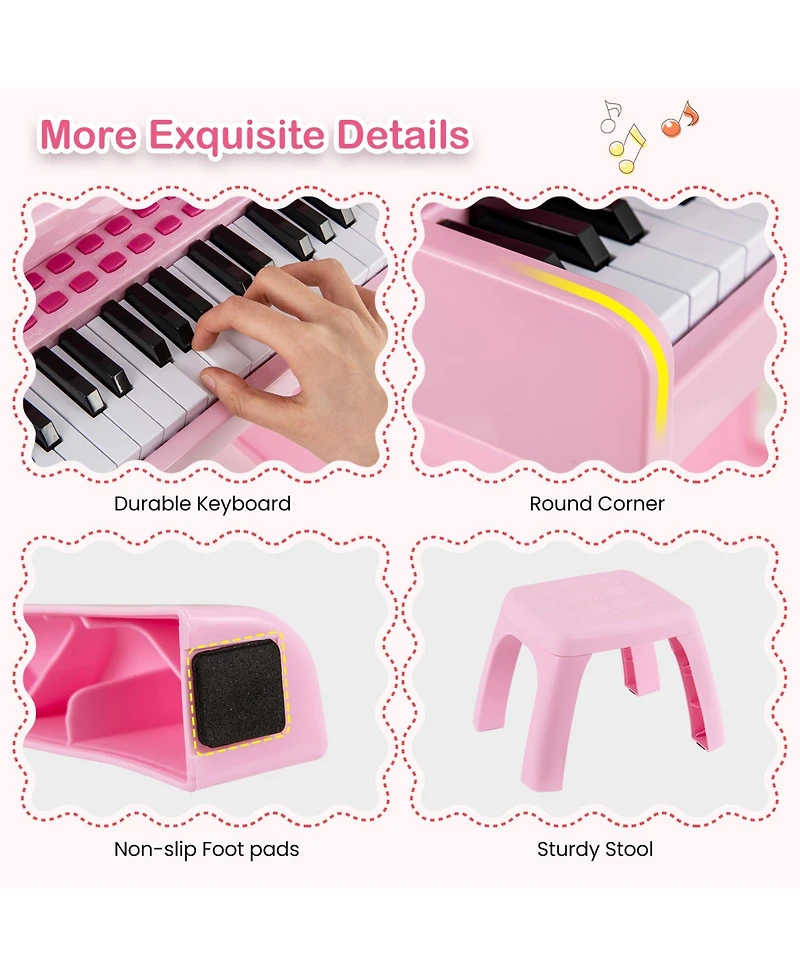 Hongge 37 Key Kids Piano Keyboard Set With Microphone Music Stand And Stool