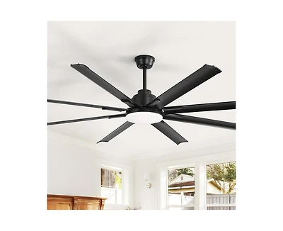 Sofucor 72-inch Modern Matte Black 8-Blade Ceiling Fan Light with Intelligent Remote Control, Supporting Voice and App Timing Functions