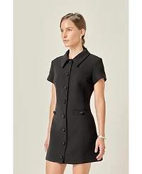 English Factory Women's Velvet Button Collar Mini Dress