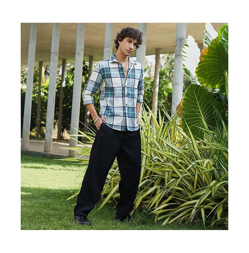 Campus Sutra Men's Steel Blue Overlaping Check Shirt