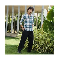 Campus Sutra Men's Steel Blue Overlaping Check Shirt