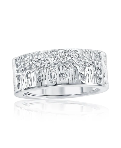 Suzy Levian Sterling Silver Cubic Zirconia Wide Band Wood Grain Confetti Ring