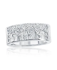 Suzy Levian Sterling Silver Cubic Zirconia Wide Band Wood Grain Confetti Ring