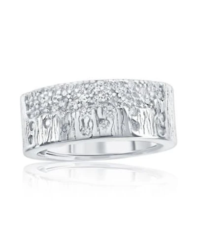 Suzy Levian New York Sterling Silver Cubic Zirconia Wide Band Wood Grain Confetti Ring