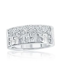 Suzy Levian New York Sterling Silver Cubic Zirconia Wide Band Wood Grain Confetti Ring