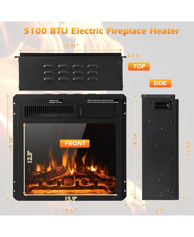 Sugift 18 Inch Electric Fireplace Insert with 7-Level Adjustable Flame Brightness