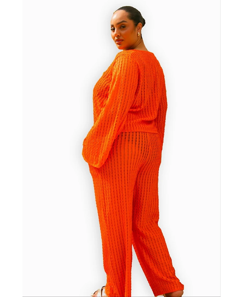 Fashion-szn Curve Women's Wide Leg Crochet Resort Pants