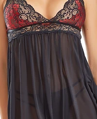 iCollection Women's 2 Piece Soft Cup Lace Mesh Babydoll Lingerie Set