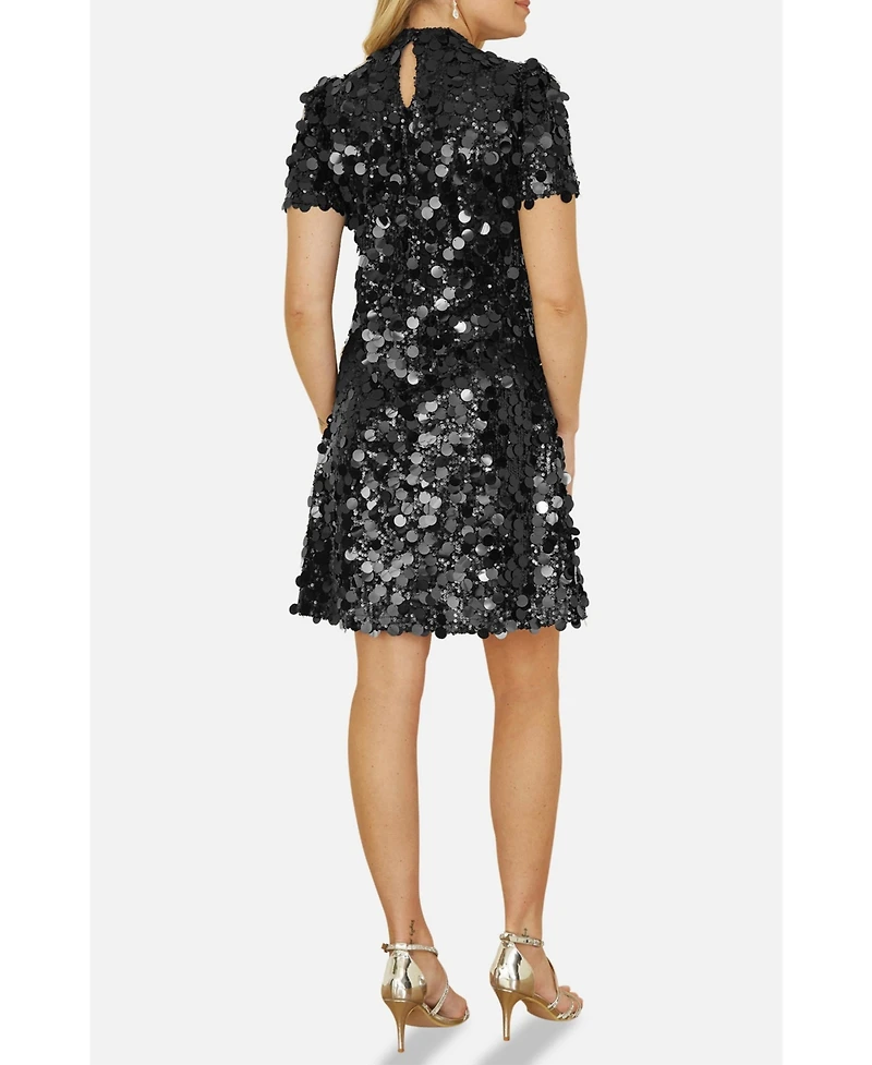 Yumi Women's Sequin Keyhole Neck Tunic Dress