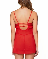 iCollection Women's 2 Piece Soft Cup Lace Babydoll Lingerie Set